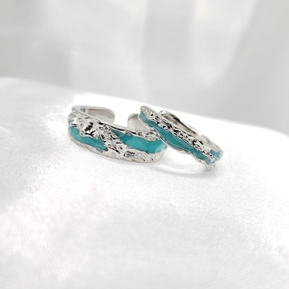 Brand New Silver with BlueβPatternβCouplesβRings